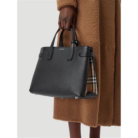 the medium banner in leather and vintage check burberry|burberry banner house check tote.